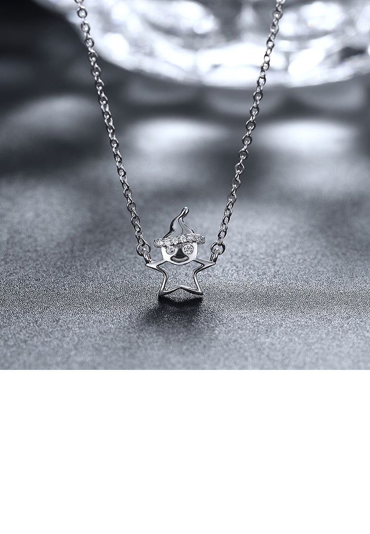 925 Sterling Silver Santa Necklace with Austrian Element Crystal