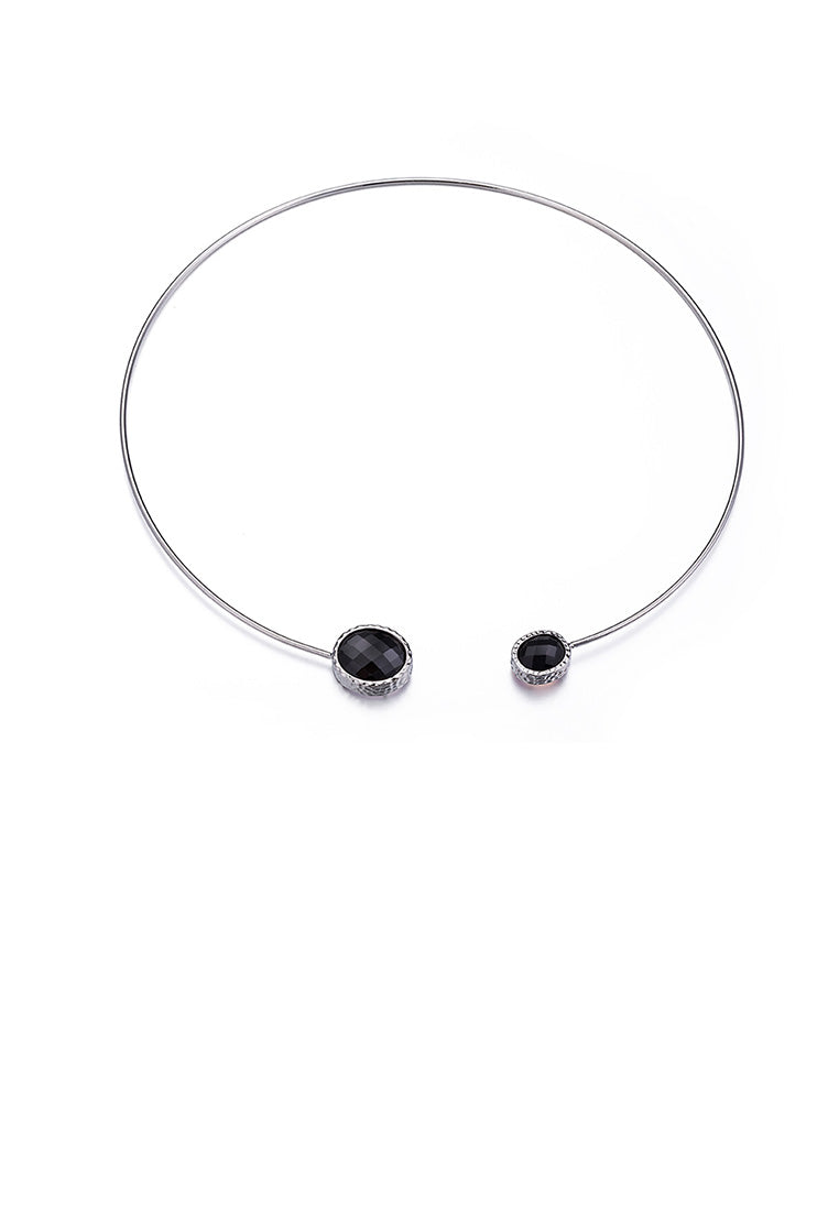 Simple and Fashion Geometric Round Necklace with Black Cubic Zircon
