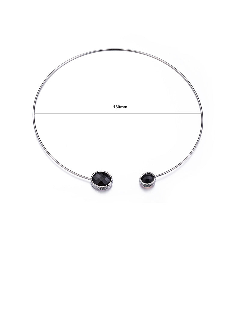 Simple and Fashion Geometric Round Necklace with Black Cubic Zircon