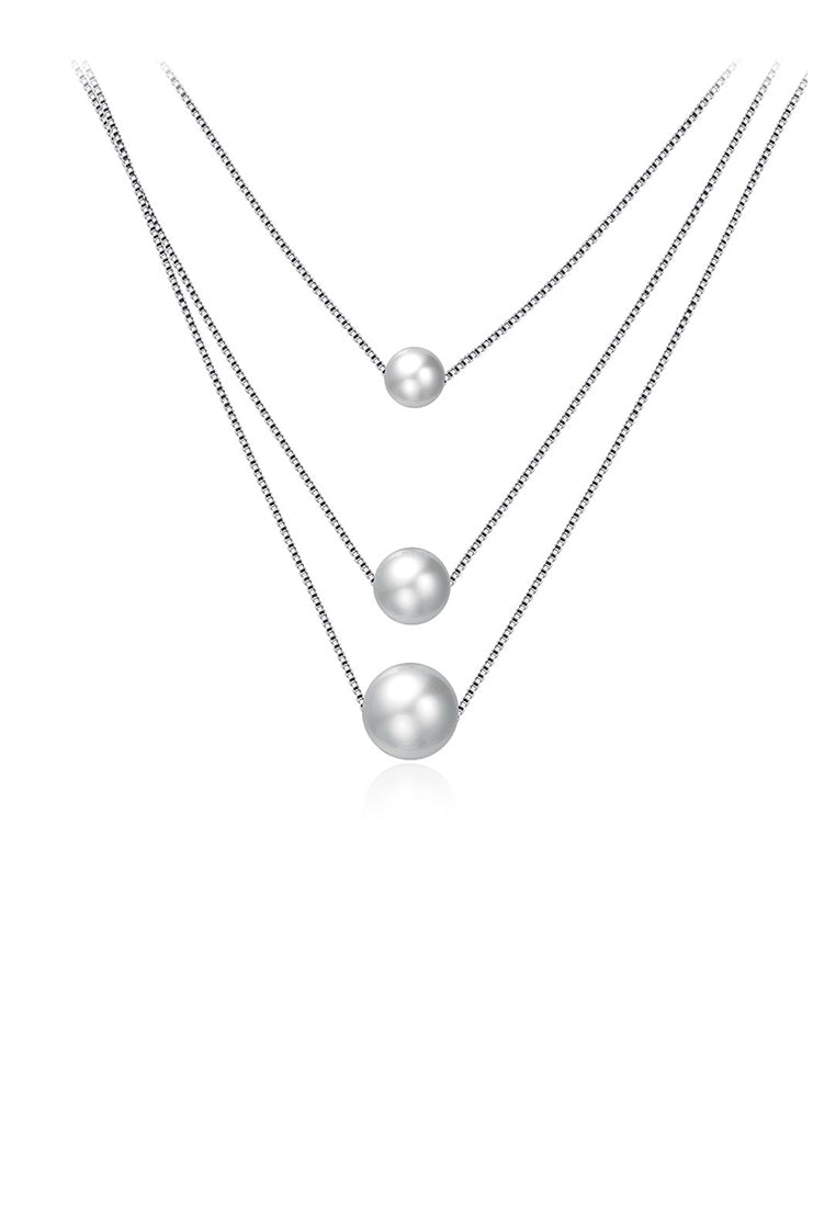 925 Sterling Silver Simple Three Layer Pearl Necklace - Luxurious Look