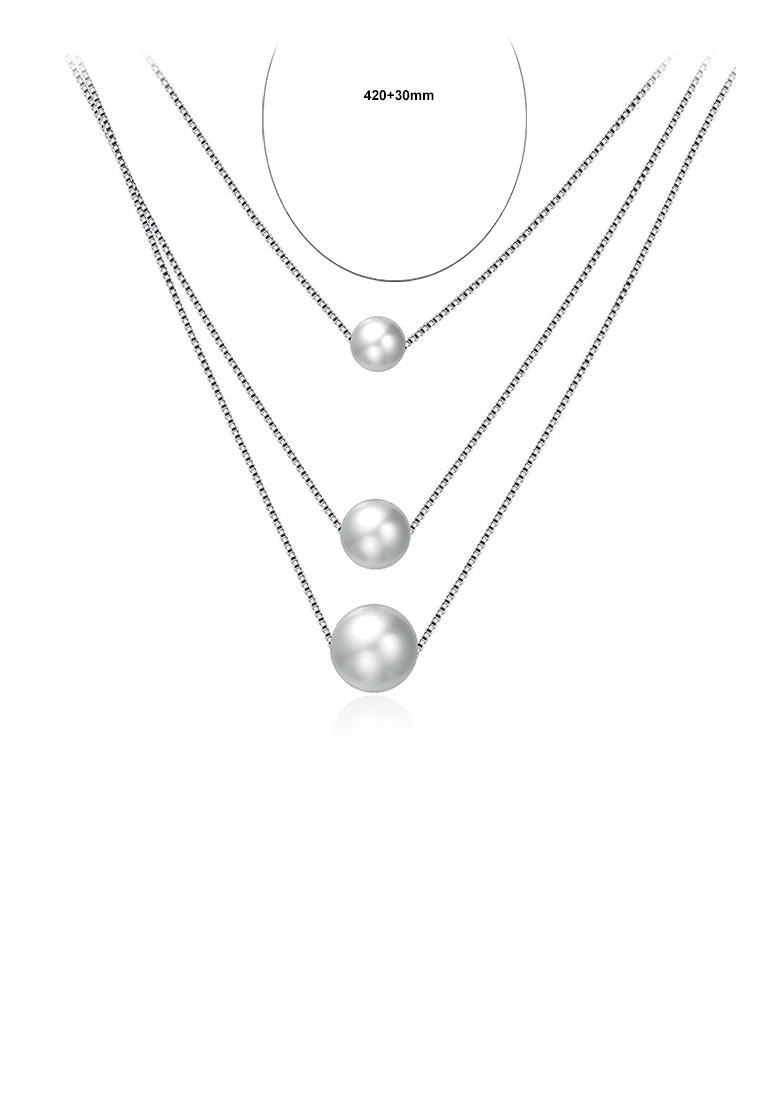925 Sterling Silver Simple Three Layer Pearl Necklace - Luxurious Look