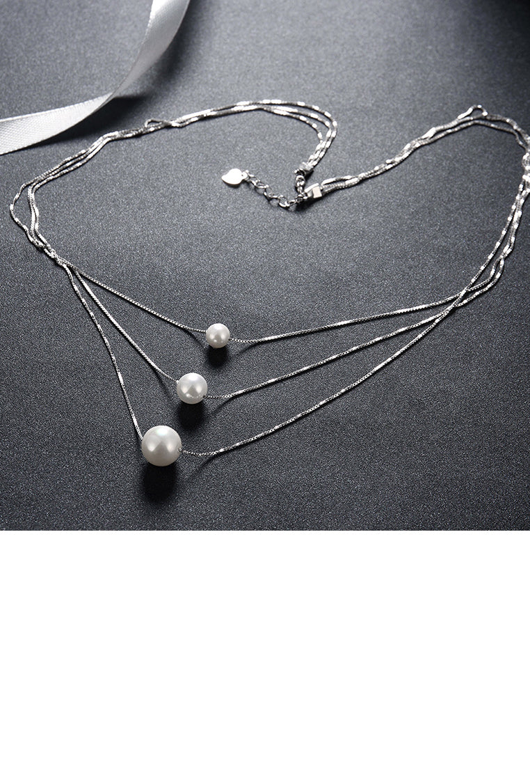 925 Sterling Silver Simple Three Layer Pearl Necklace - Luxurious Look