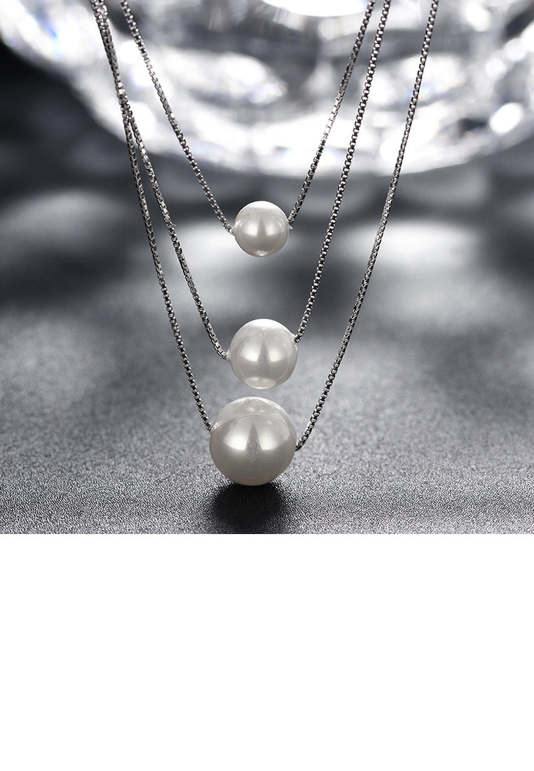925 Sterling Silver Simple Three Layer Pearl Necklace - Luxurious Look