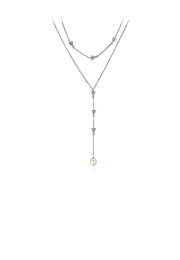 925 Sterling Silver Double Necklace with Austrian Element Crystals and Fashion Pearl - Luxurious Look