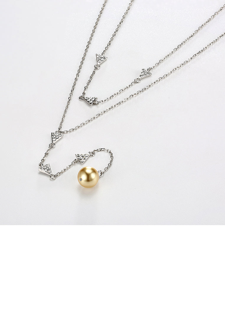 925 Sterling Silver Double Necklace with Austrian Element Crystals and Fashion Pearl - Luxurious Look