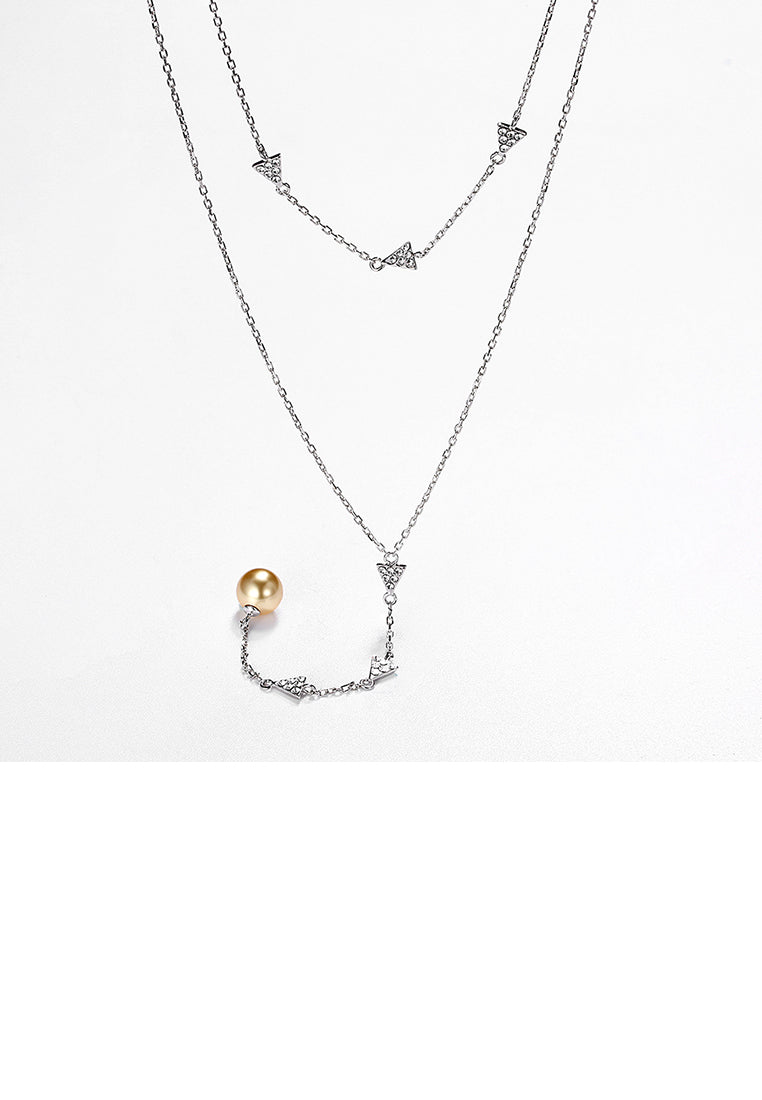 925 Sterling Silver Double Necklace with Austrian Element Crystals and Fashion Pearl - Luxurious Look