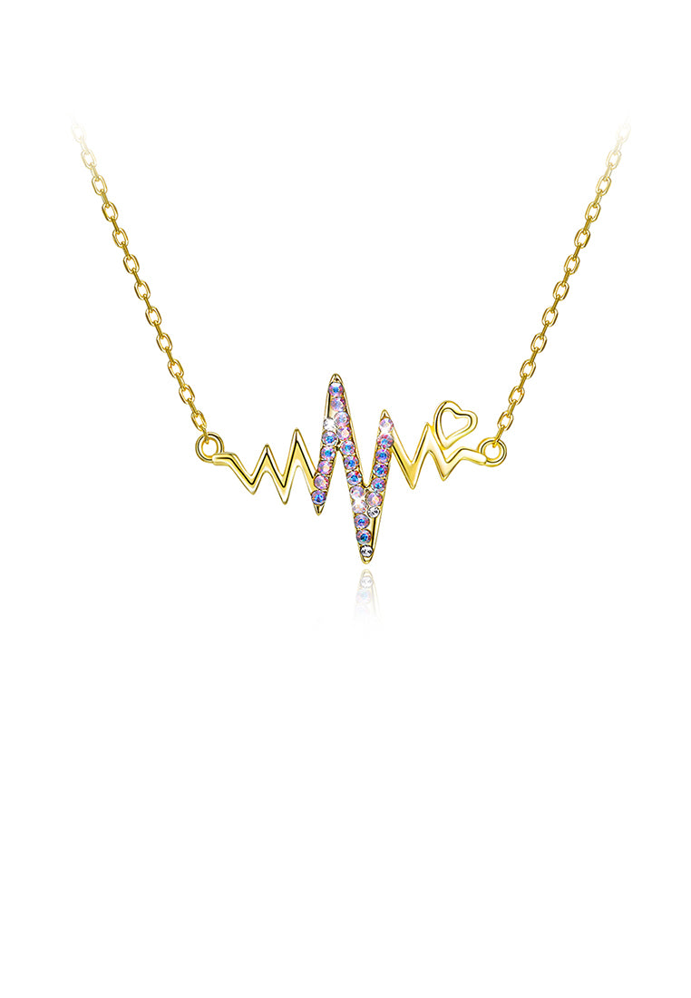 925 Sterling Silver Plated Gold Creative Wave Necklace with Austrian Element Crystal