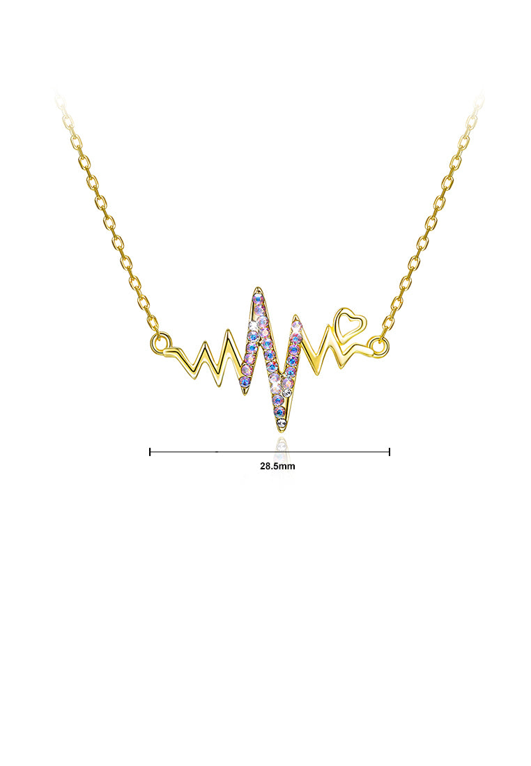 925 Sterling Silver Plated Gold Creative Wave Necklace with Austrian Element Crystal