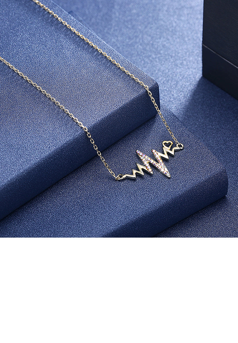 925 Sterling Silver Plated Gold Creative Wave Necklace with Austrian Element Crystal