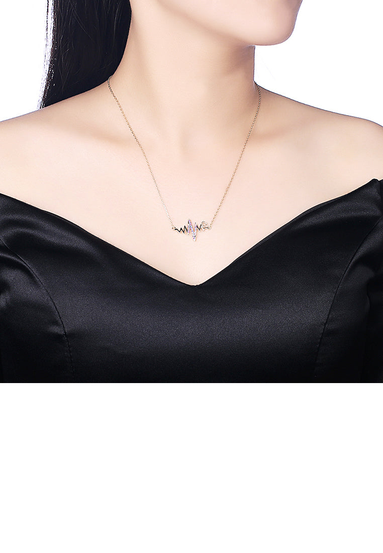 925 Sterling Silver Plated Gold Creative Wave Necklace with Austrian Element Crystal