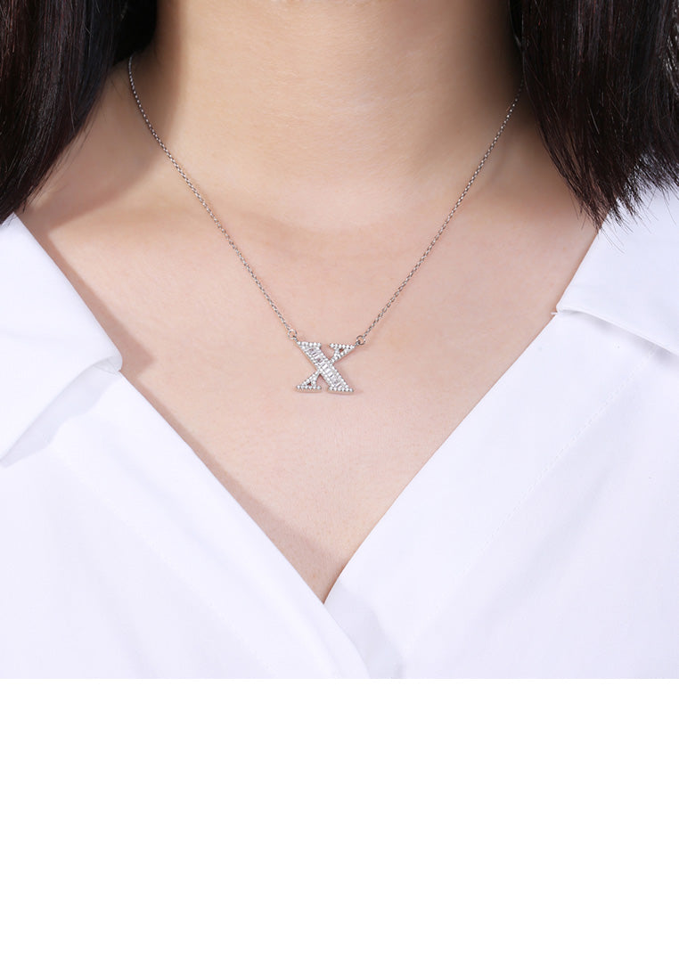 925 Sterling Silver Fashion Personality English Alphabet X Cubic Zircon Necklace