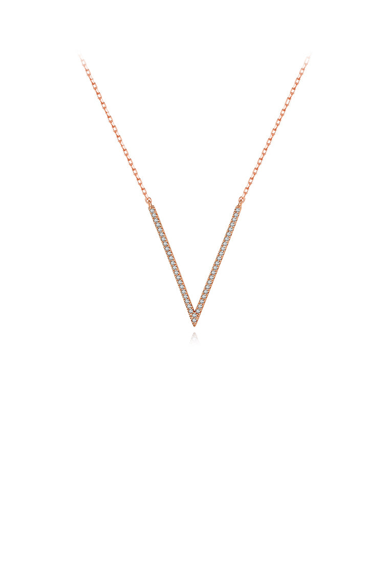 Simple Personality Plated Rose Gold V-shaped Necklace with Cubic Zirconia - Luxurious Look