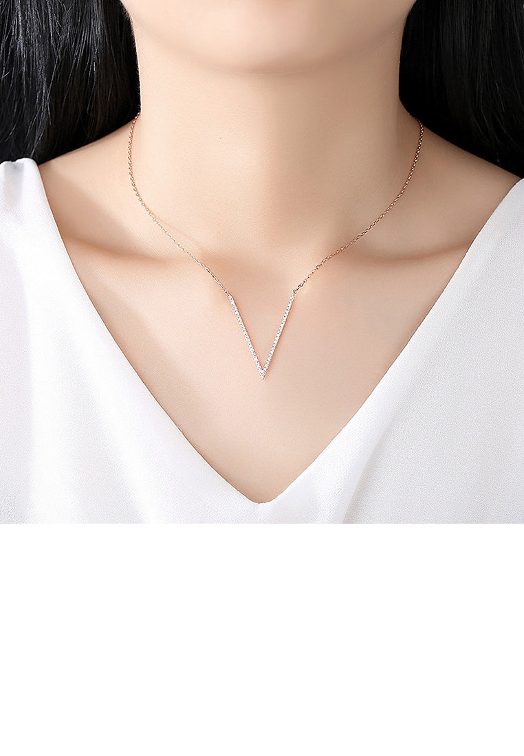 Simple Personality Plated Rose Gold V-shaped Necklace with Cubic Zirconia - Luxurious Look