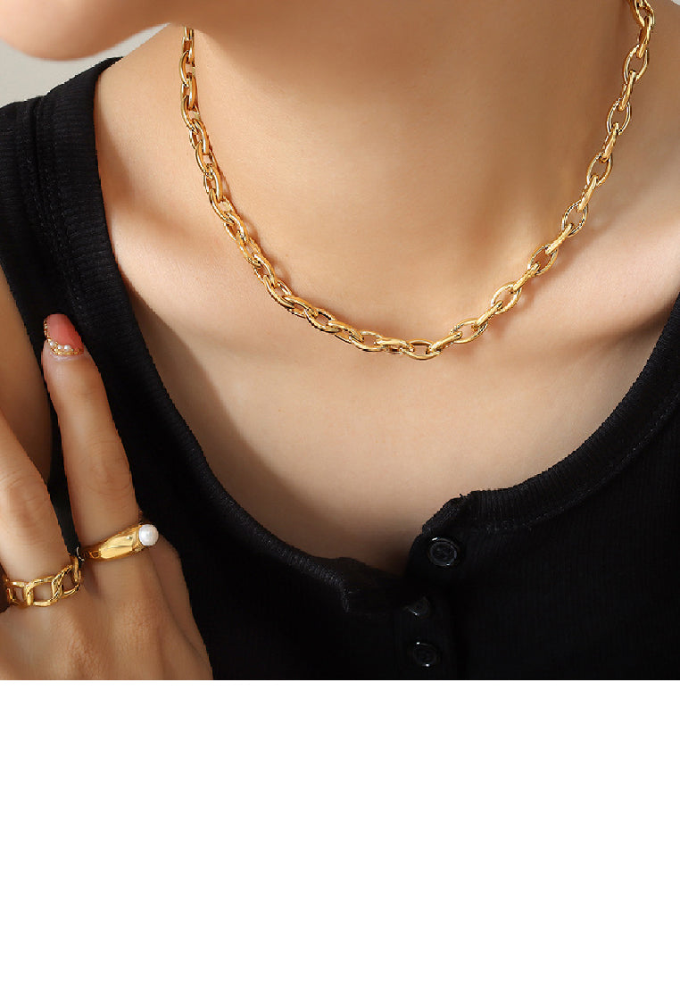 Personalized Hip Hop Plated Gold 316L Stainless Steel Hollow Geometric Chain Necklace