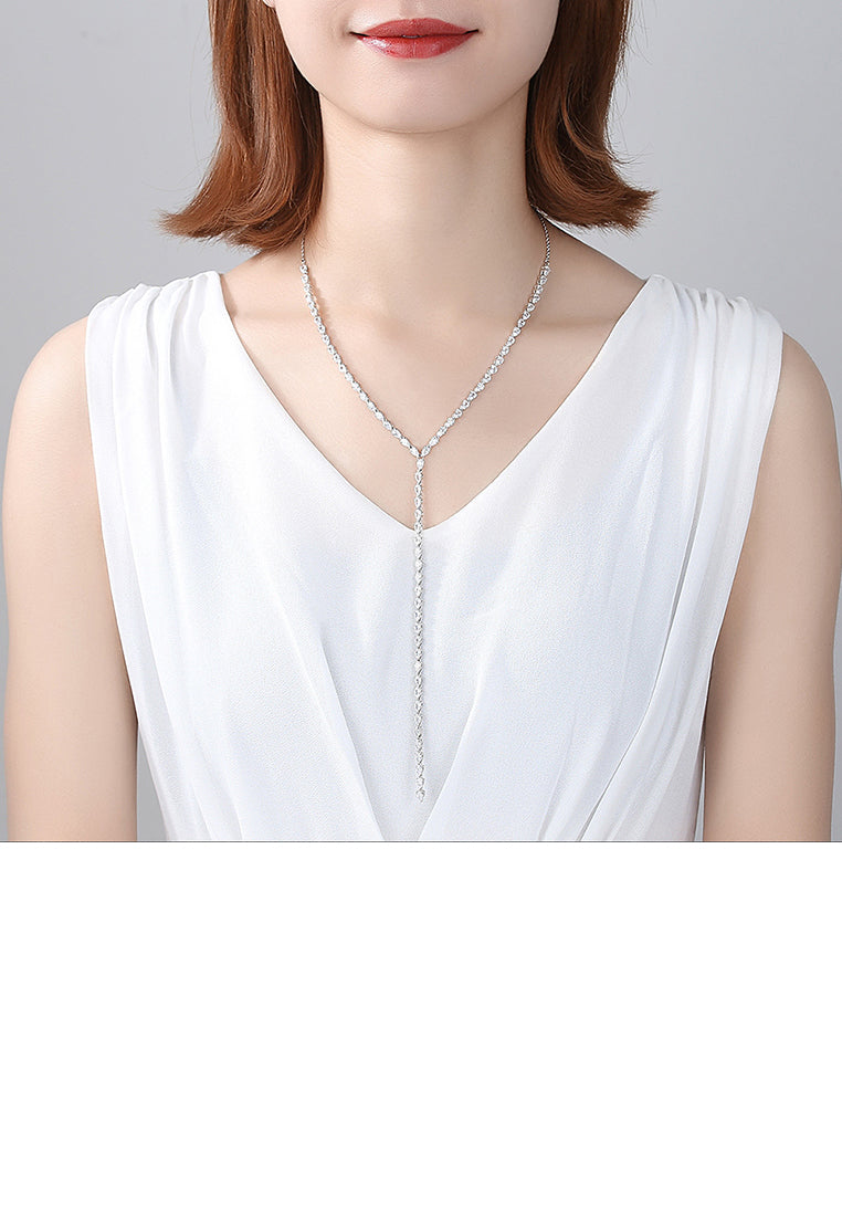 Fashion and Elegant Geometric Cubic Zirconia Tassel Necklace - Luxurious Look