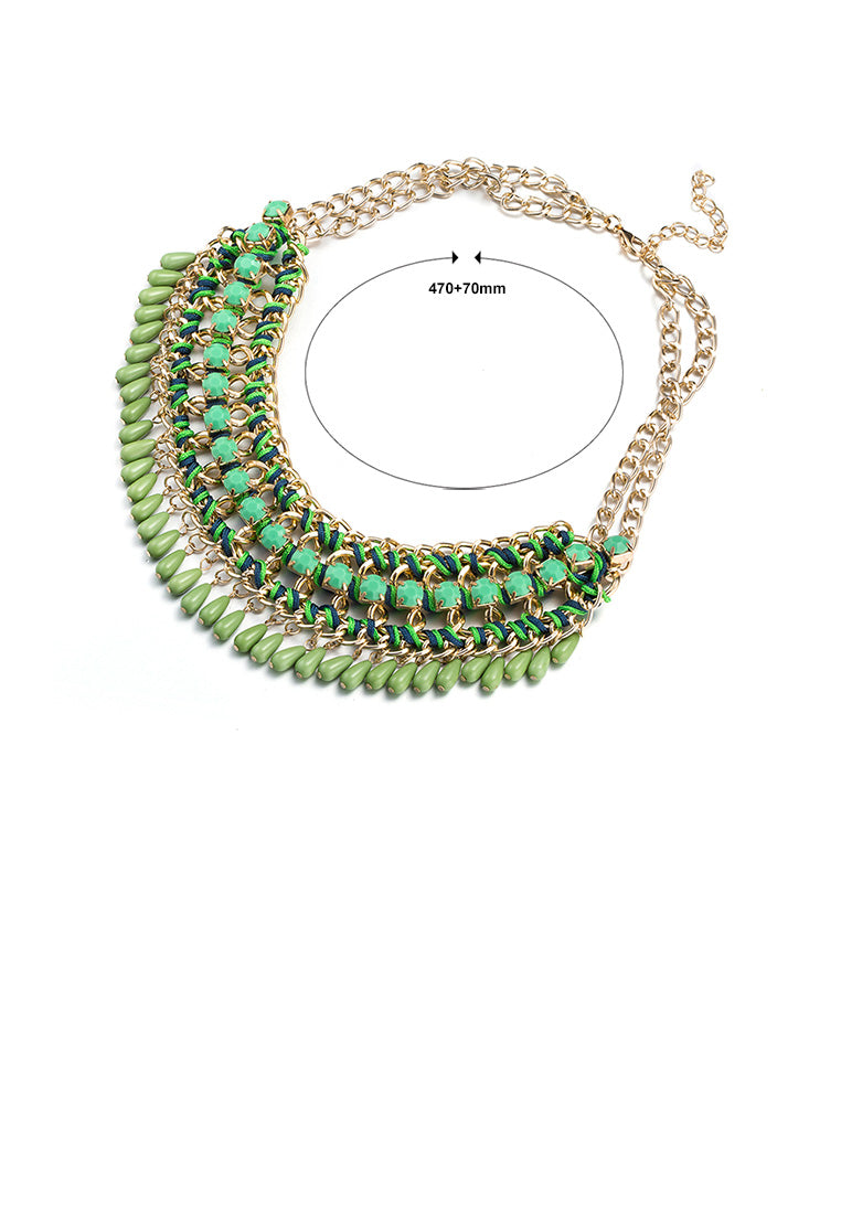 Elegant and Fashion Plated Gold Geometry Tassel Green Necklace
