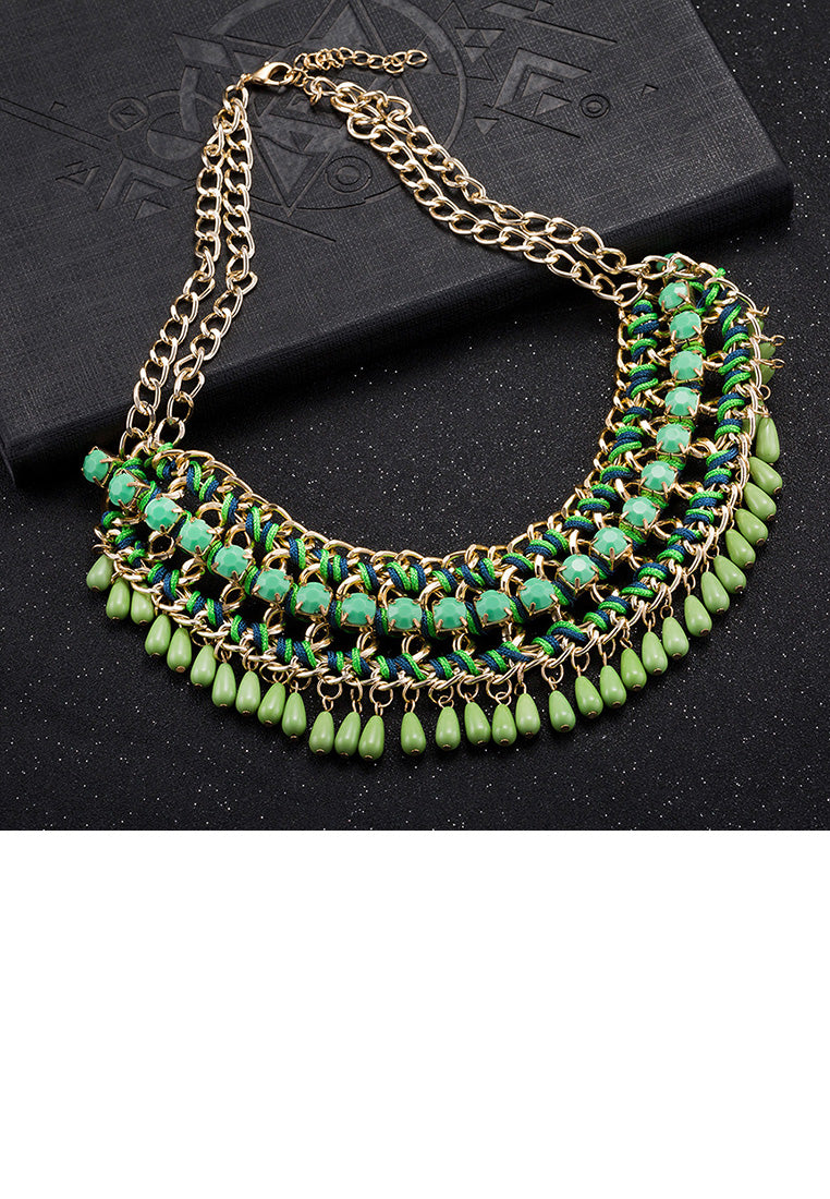 Elegant and Fashion Plated Gold Geometry Tassel Green Necklace