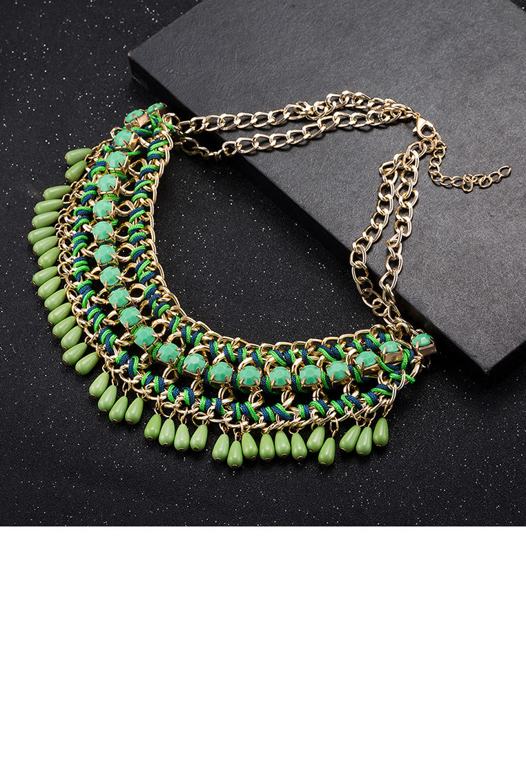 Elegant and Fashion Plated Gold Geometry Tassel Green Necklace
