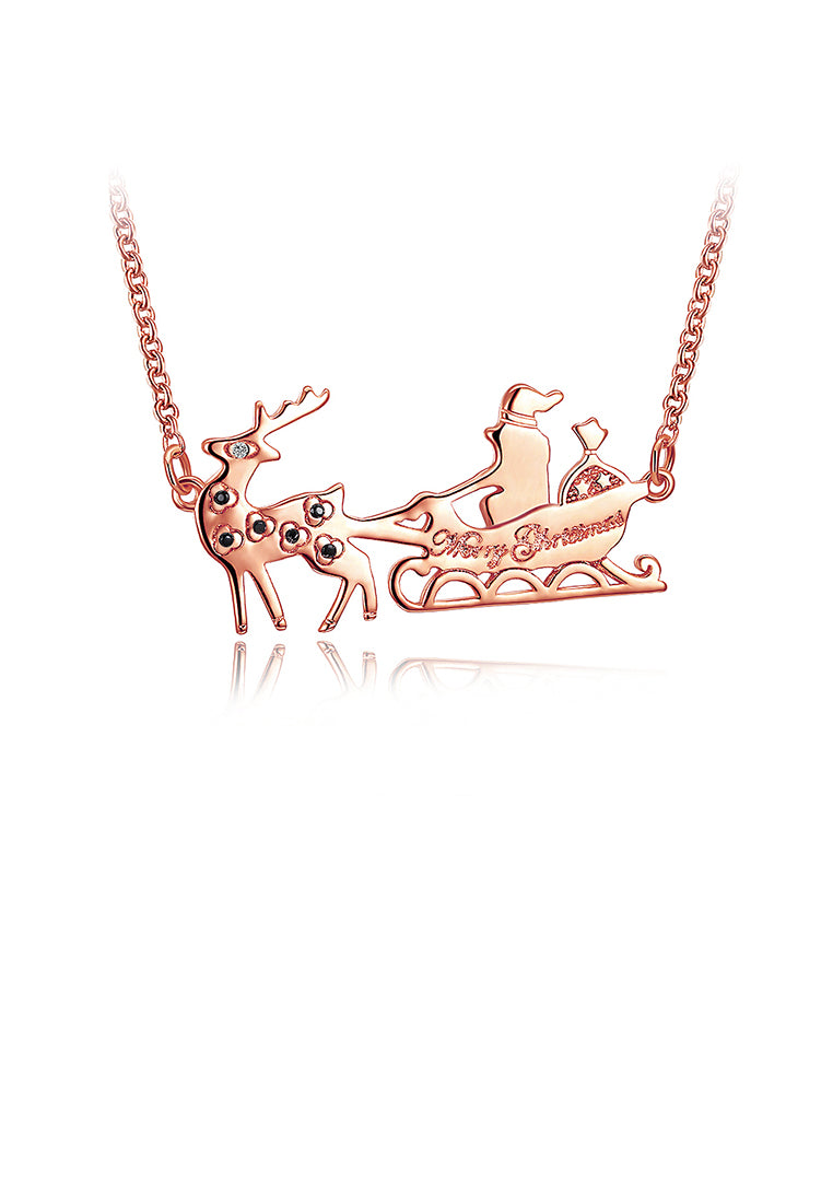 Plated Rose Gold Sled Car Necklace with Austrian Element Crystal