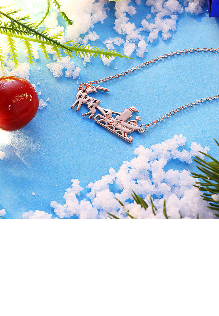 Plated Rose Gold Sled Car Necklace with Austrian Element Crystal