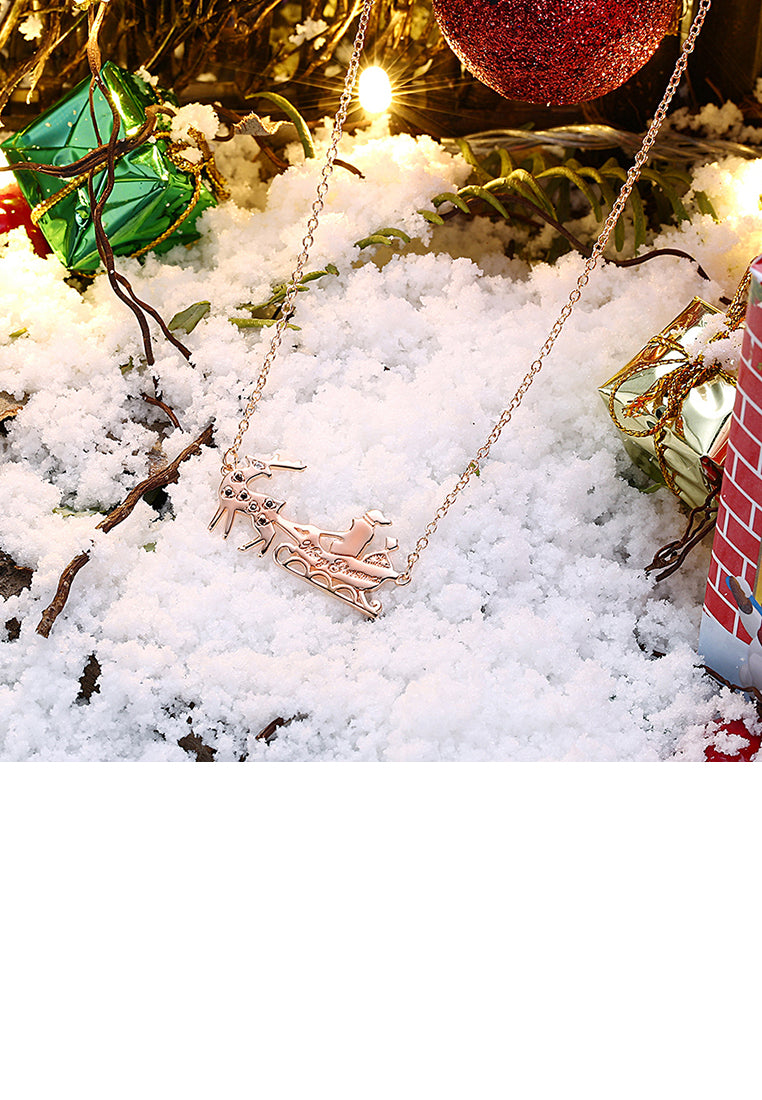 Plated Rose Gold Sled Car Necklace with Austrian Element Crystal