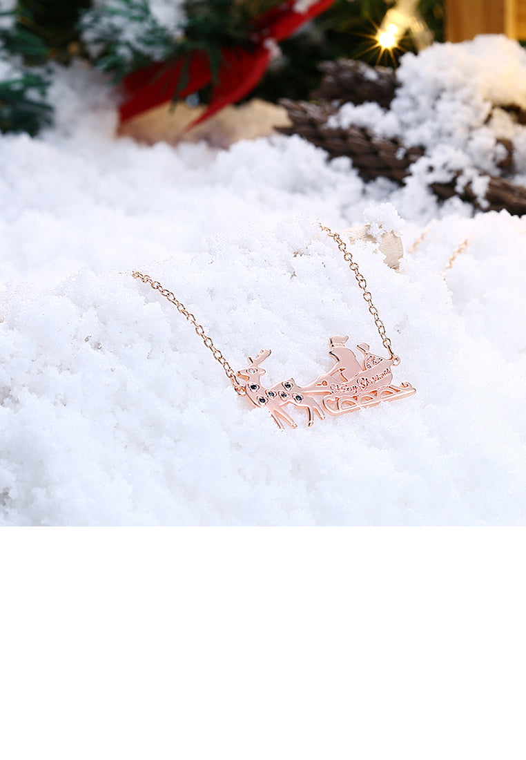 Plated Rose Gold Sled Car Necklace with Austrian Element Crystal
