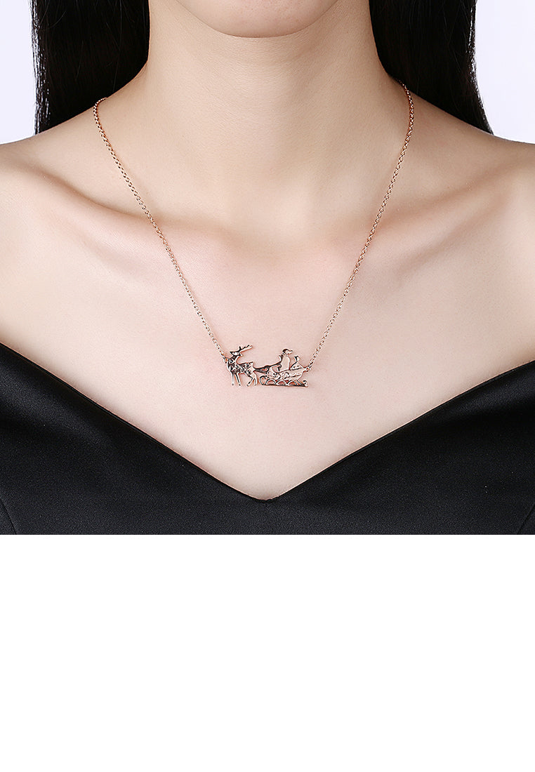 Plated Rose Gold Sled Car Necklace with Austrian Element Crystal