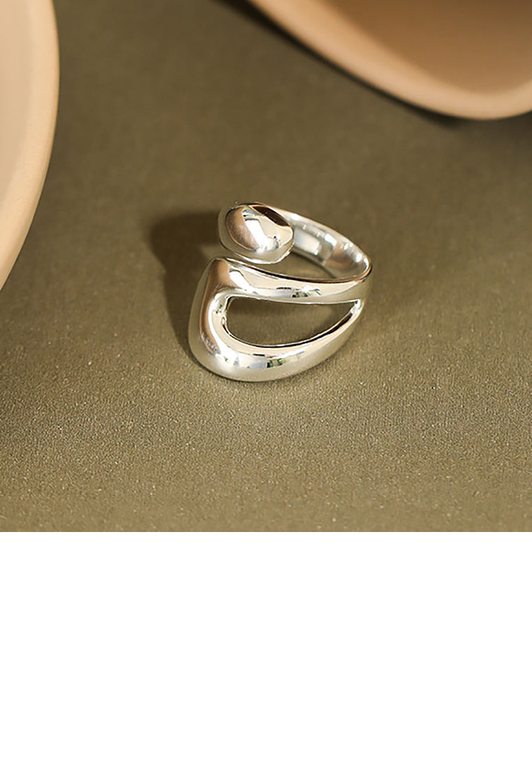 925 Sterling Silver Simple Temperament Hollow Geometric Adjustable Opening Ring