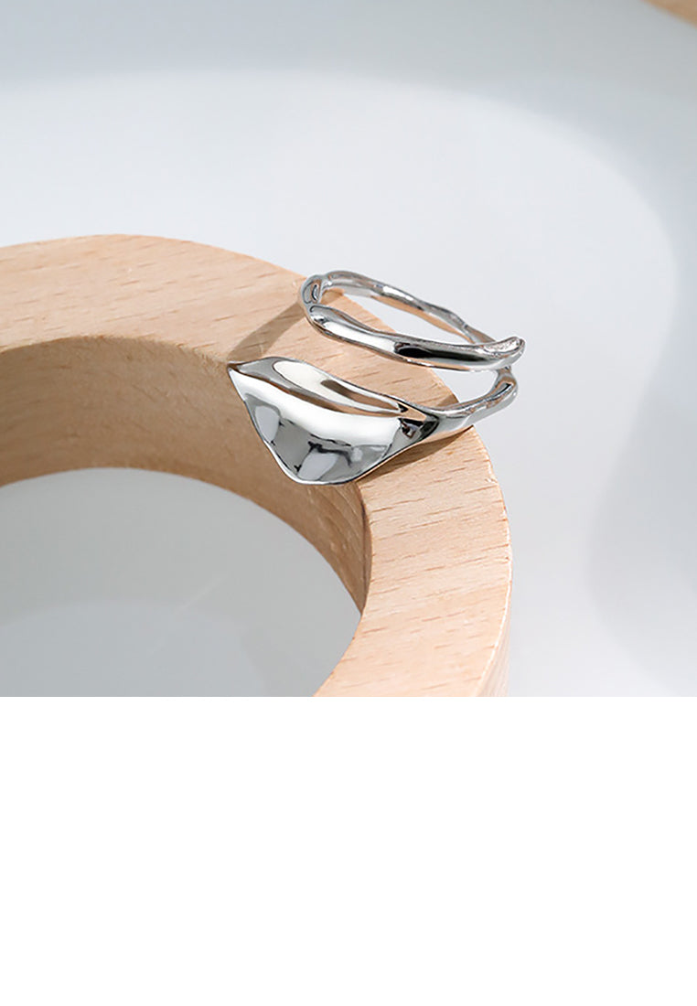 925 Sterling Silver Fashion Simple Leaf Geometric Adjustable Ring