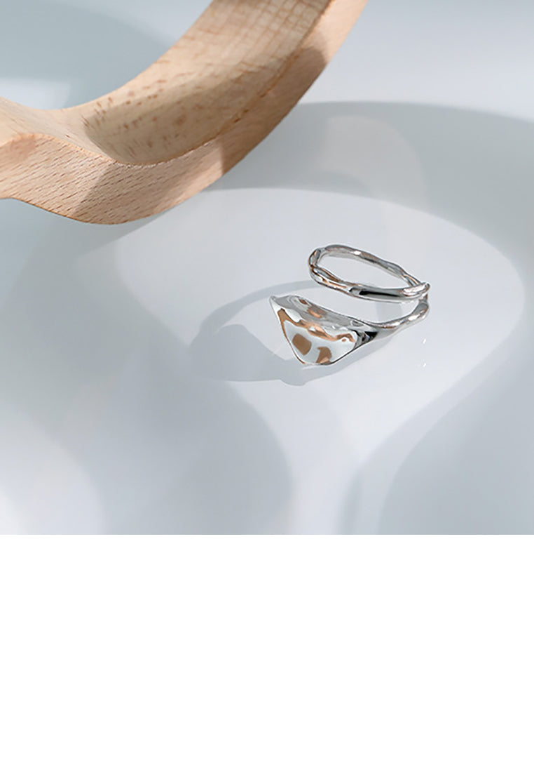 925 Sterling Silver Fashion Simple Leaf Geometric Adjustable Ring