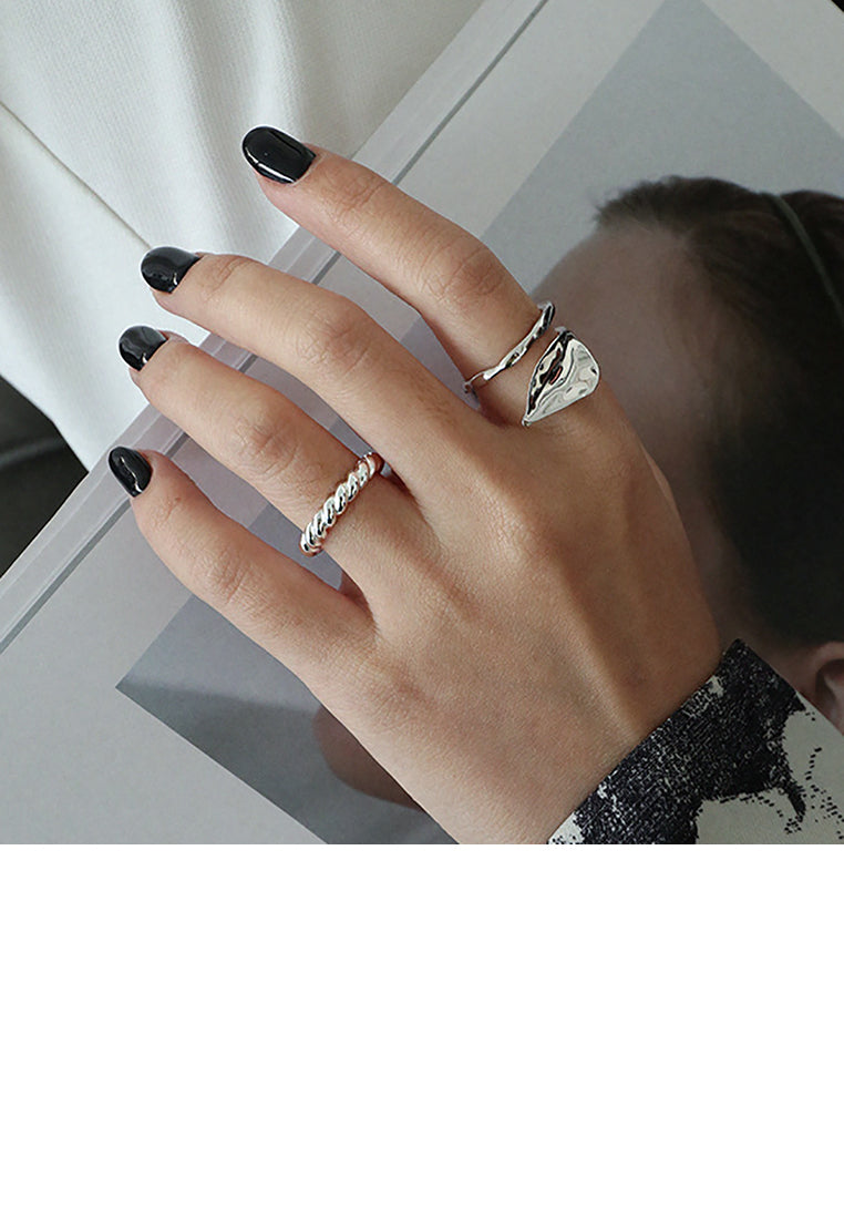 925 Sterling Silver Fashion Simple Leaf Geometric Adjustable Ring