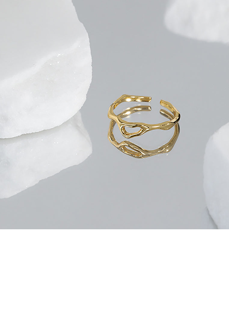 925 Sterling Silver Plated Gold Simple Temperament Hollow Irregular Geometric Adjustable Opening Ring