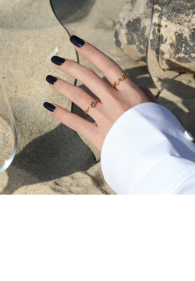 925 Sterling Silver Plated Gold Simple Temperament Hollow Irregular Geometric Adjustable Opening Ring