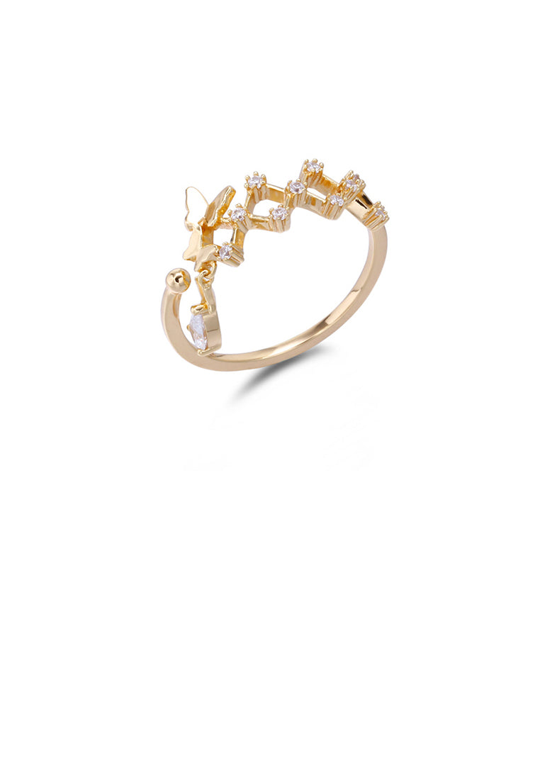 925 Sterling Silver Plated Gold Fashion and Elegant Butterfly Rhombus Adjustable Opening Ring with Cubic Zirconia - Luxurious Look
