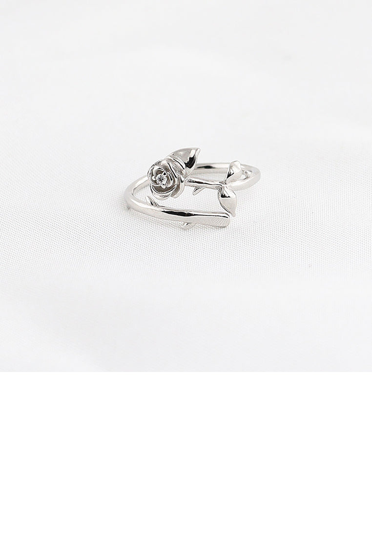 925 Sterling Silver Fashion Romantic Rose Adjustable Opening Ring