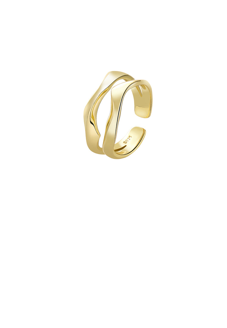 925 Sterling Silver Plated Gold Simple Personality Double-layer Irregular Geometric Adjustable Opening Ring