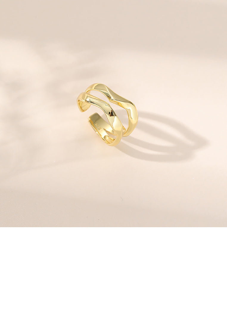 925 Sterling Silver Plated Gold Simple Personality Double-layer Irregular Geometric Adjustable Opening Ring