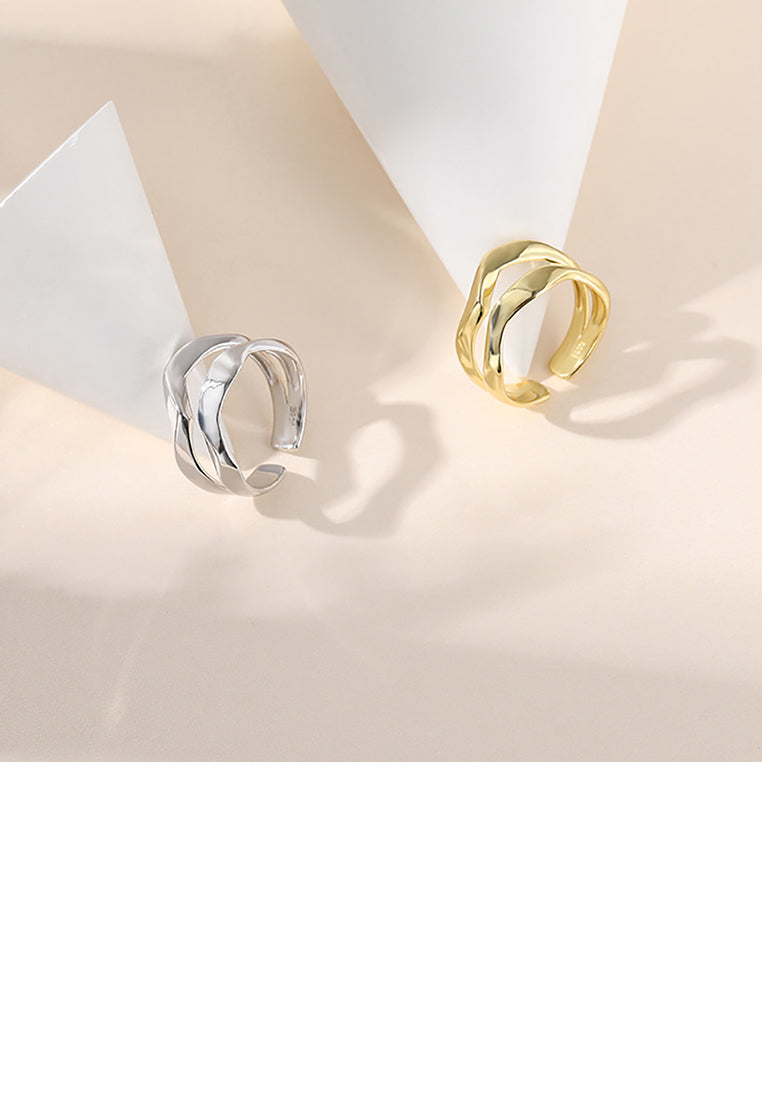 925 Sterling Silver Plated Gold Simple Personality Double-layer Irregular Geometric Adjustable Opening Ring