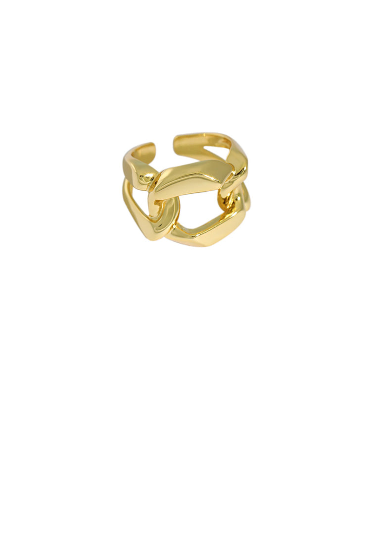 925 Sterling Silver Plated Gold Fashion Personality Hollow Geometric Chain Adjustable Open Ring