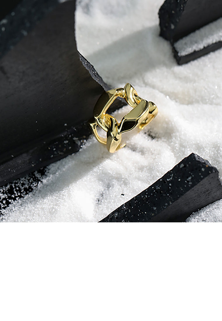 925 Sterling Silver Plated Gold Fashion Personality Hollow Geometric Chain Adjustable Open Ring