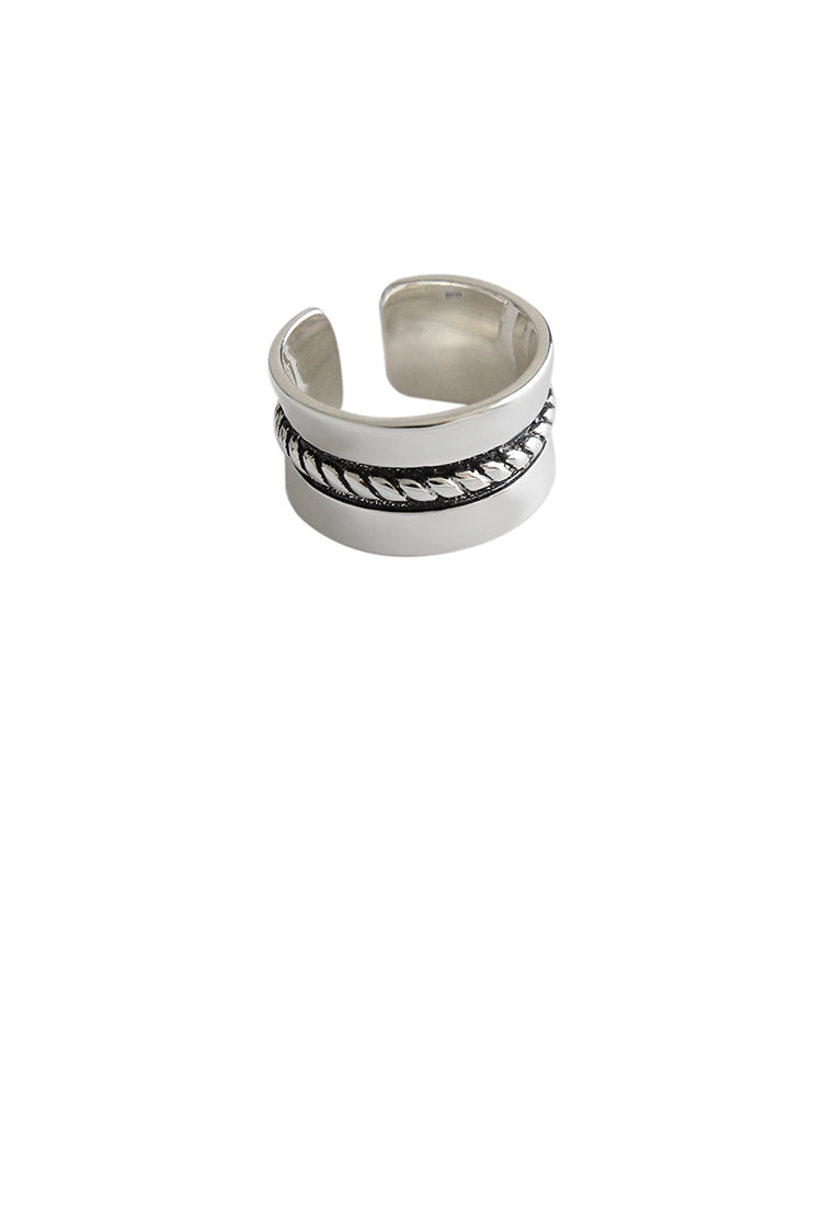 925 Sterling Silver Simple Fashion Twist Geometric Wide Version Adjustable Opening Ring