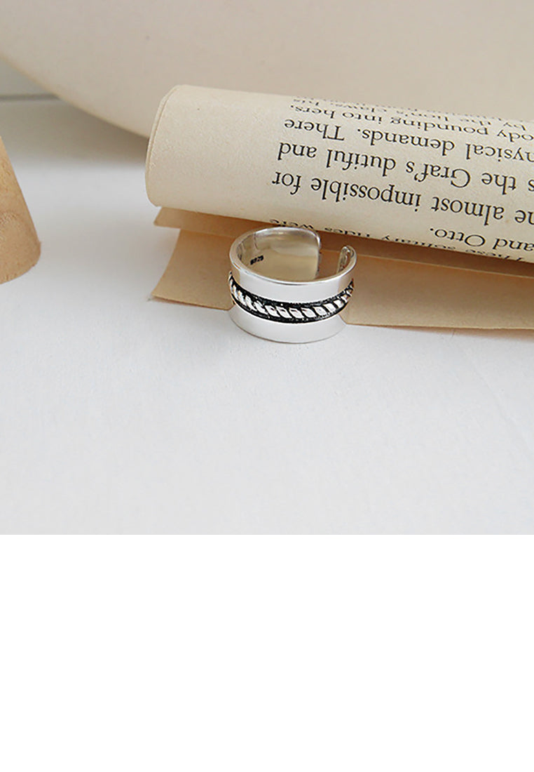 925 Sterling Silver Simple Fashion Twist Geometric Wide Version Adjustable Opening Ring
