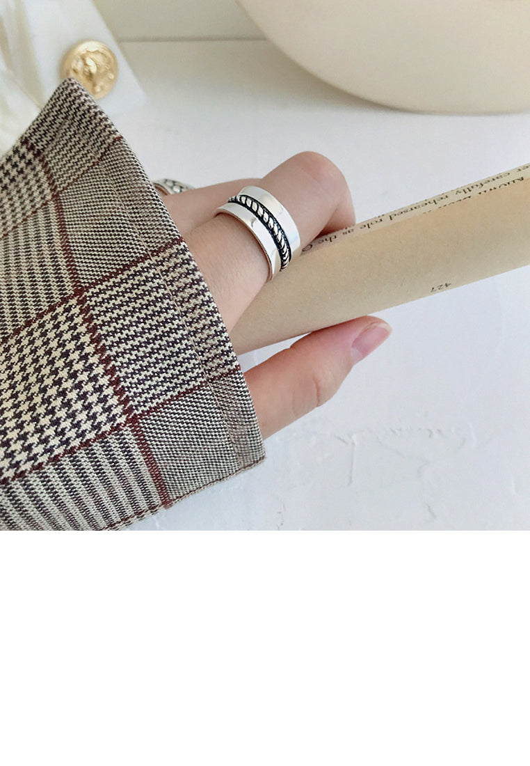 925 Sterling Silver Simple Fashion Twist Geometric Wide Version Adjustable Opening Ring