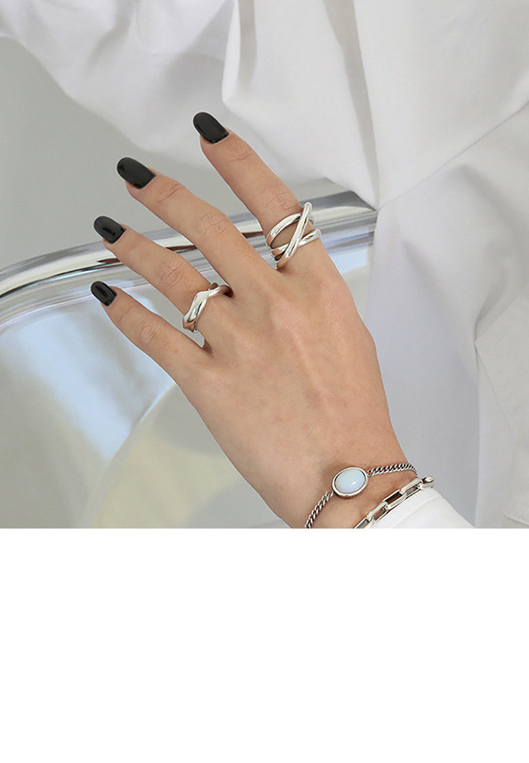 925 Sterling Silver Fashion Simple Button Pattern Geometric Adjustable Open Ring