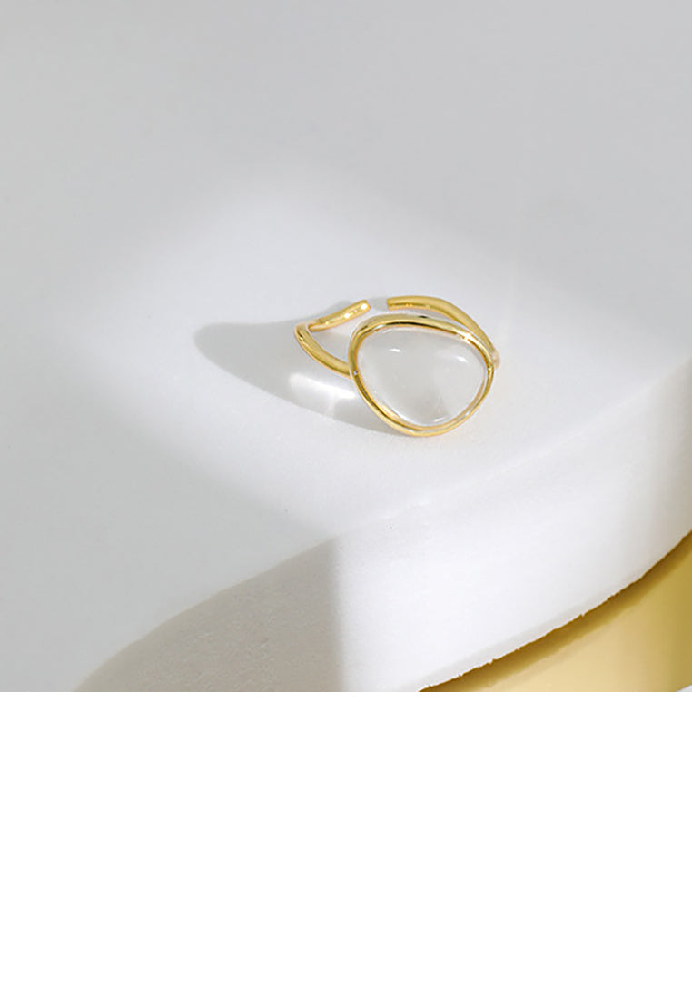 925 Sterling Silver Plated Gold Fashion Simple Geometric Crystal Adjustable Open Ring