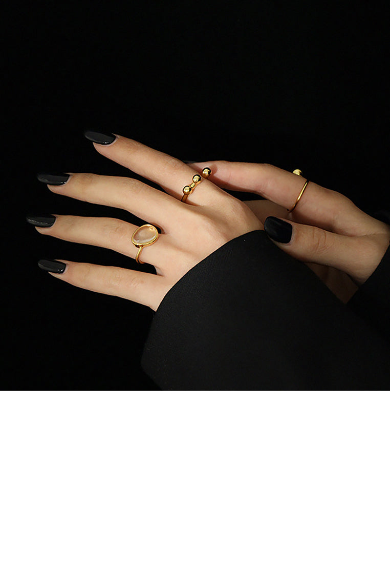 925 Sterling Silver Plated Gold Fashion Simple Geometric Crystal Adjustable Open Ring