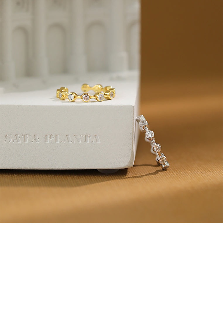 925 Sterling Silver Plated Gold Simple Temperament Geometric Round Cubic Zirconia Adjustable Open Ring - Luxurious Look