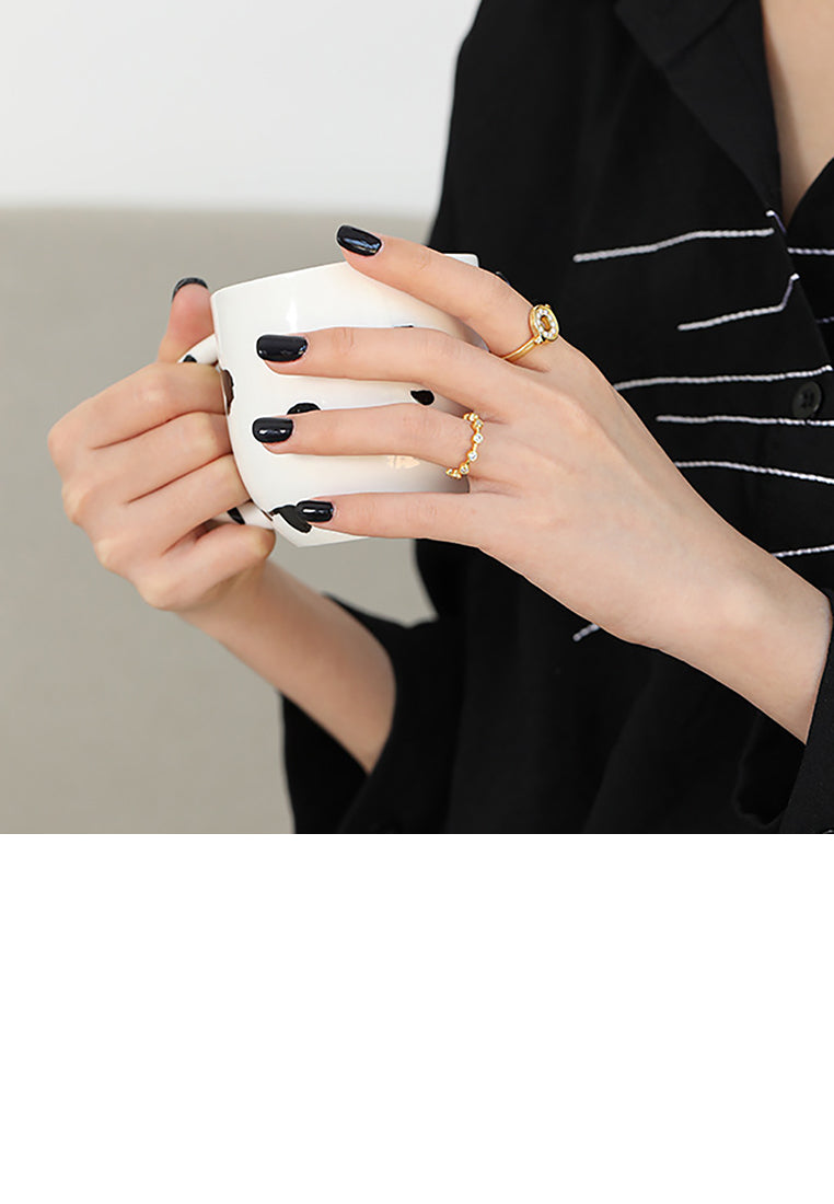 925 Sterling Silver Plated Gold Simple Temperament Geometric Round Cubic Zirconia Adjustable Open Ring - Luxurious Look