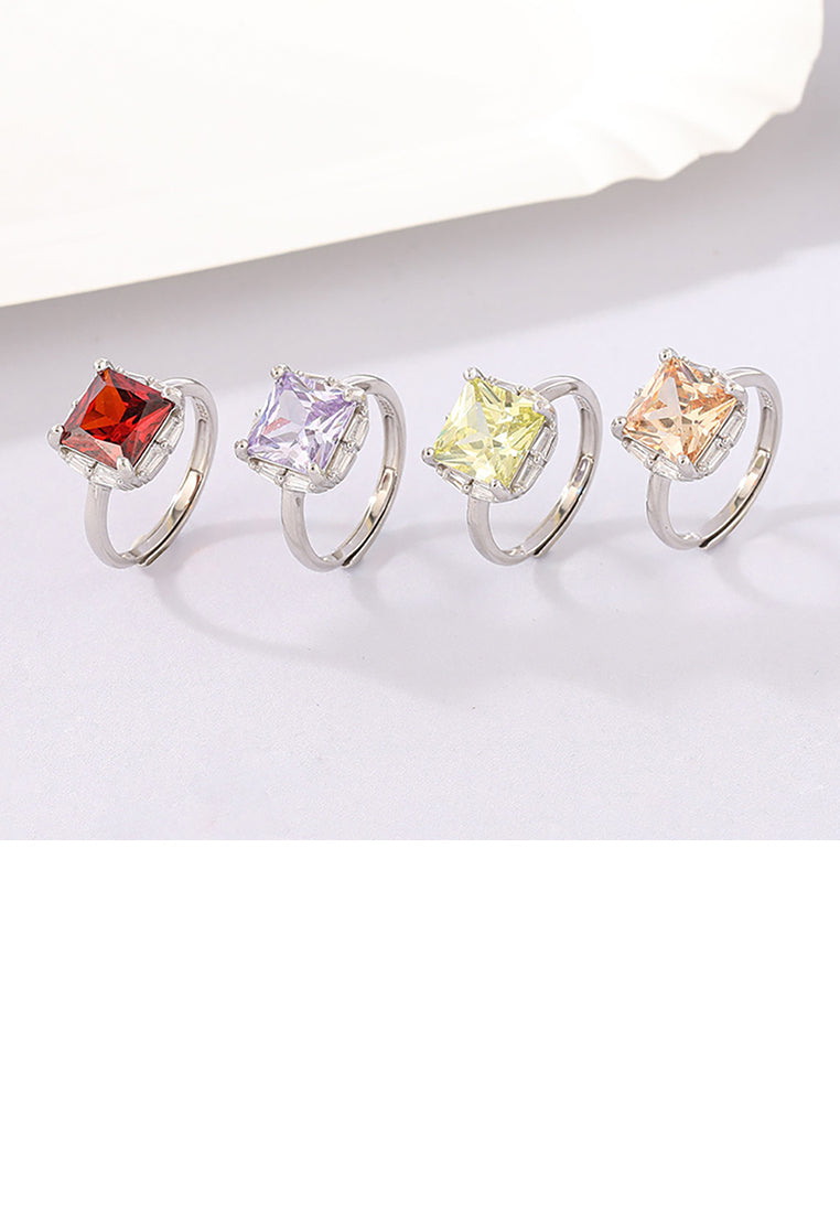 925 Sterling Silver Fashion Simple Geometric Square Light Purple Cubic Zirconia Adjustable Ring - Luxurious Look