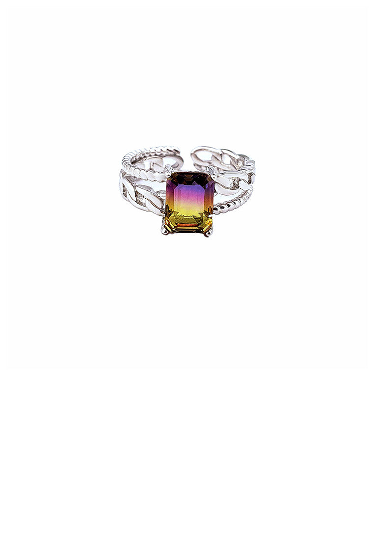 925 Sterling Silver Fashion Simple Twist Double-layer Geometric Adjustable Opening Ring with Purple-yellow Cubic Zirconia - Luxurious Look